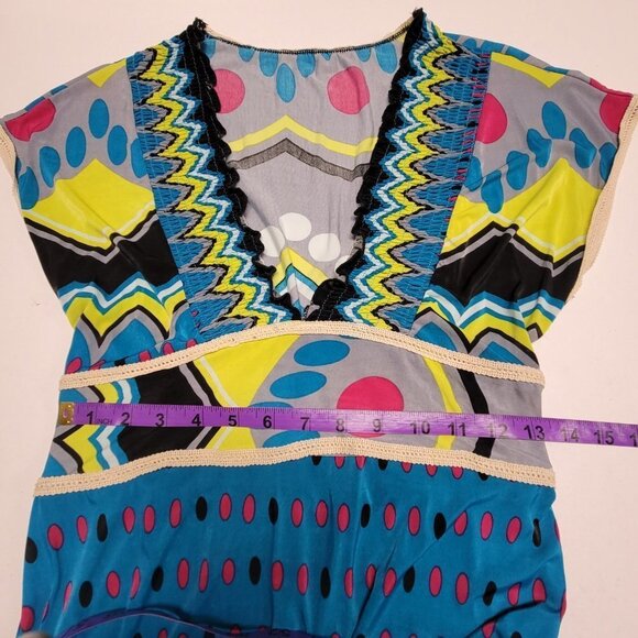 SUMMER Blue Maxi Cover up Abstract Print Cap Sleeve Casual Comfy Long Dress - Picture 7 of 12